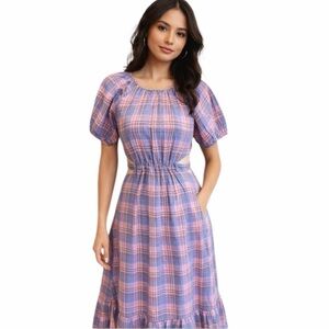 LIKELY Women’s Payson Side Cutout Plaid Midi Dress SZ 0 Lilac Sachet Milkmaid